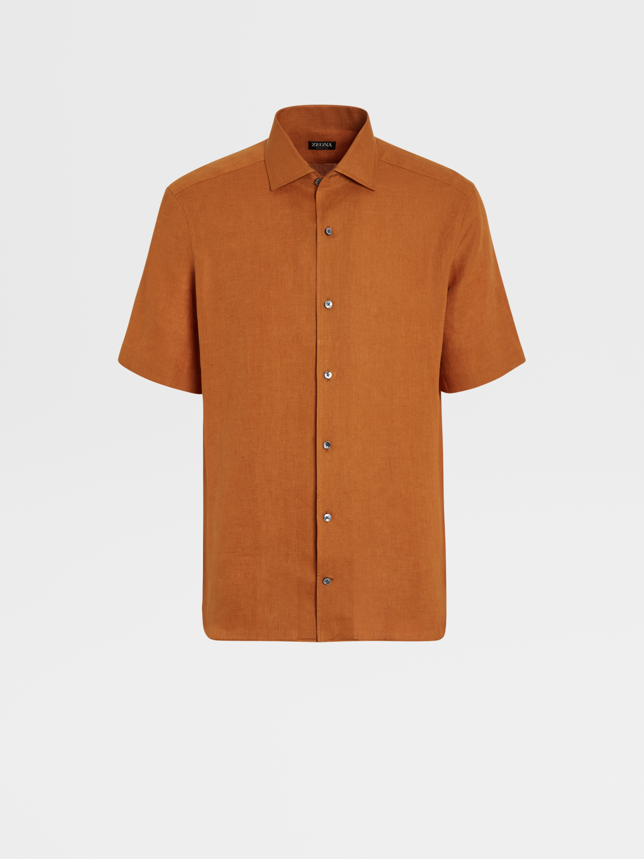 橙色亚麻短袖衬衫